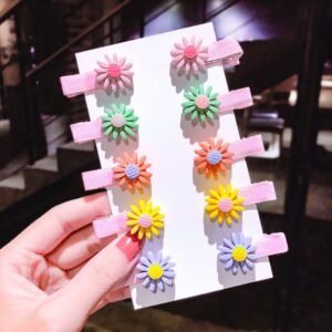 Kids Hair Clips Set – Cartoon Flower, Strawberry & Bow Hairpins (10-Piece)