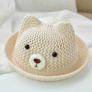 Baby Straw Sun Hat – Cartoon Bear Beach Hat (3-18 Months)