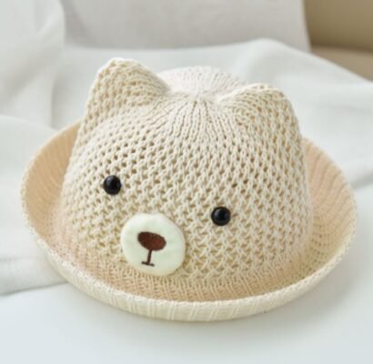 Baby Straw Sun Hat – Cartoon Bear Beach Hat (3-18 Months)