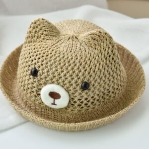 Alternative view of Baby Straw Sun Hat – Cartoon Bear Beach Hat (3-18 Months)
